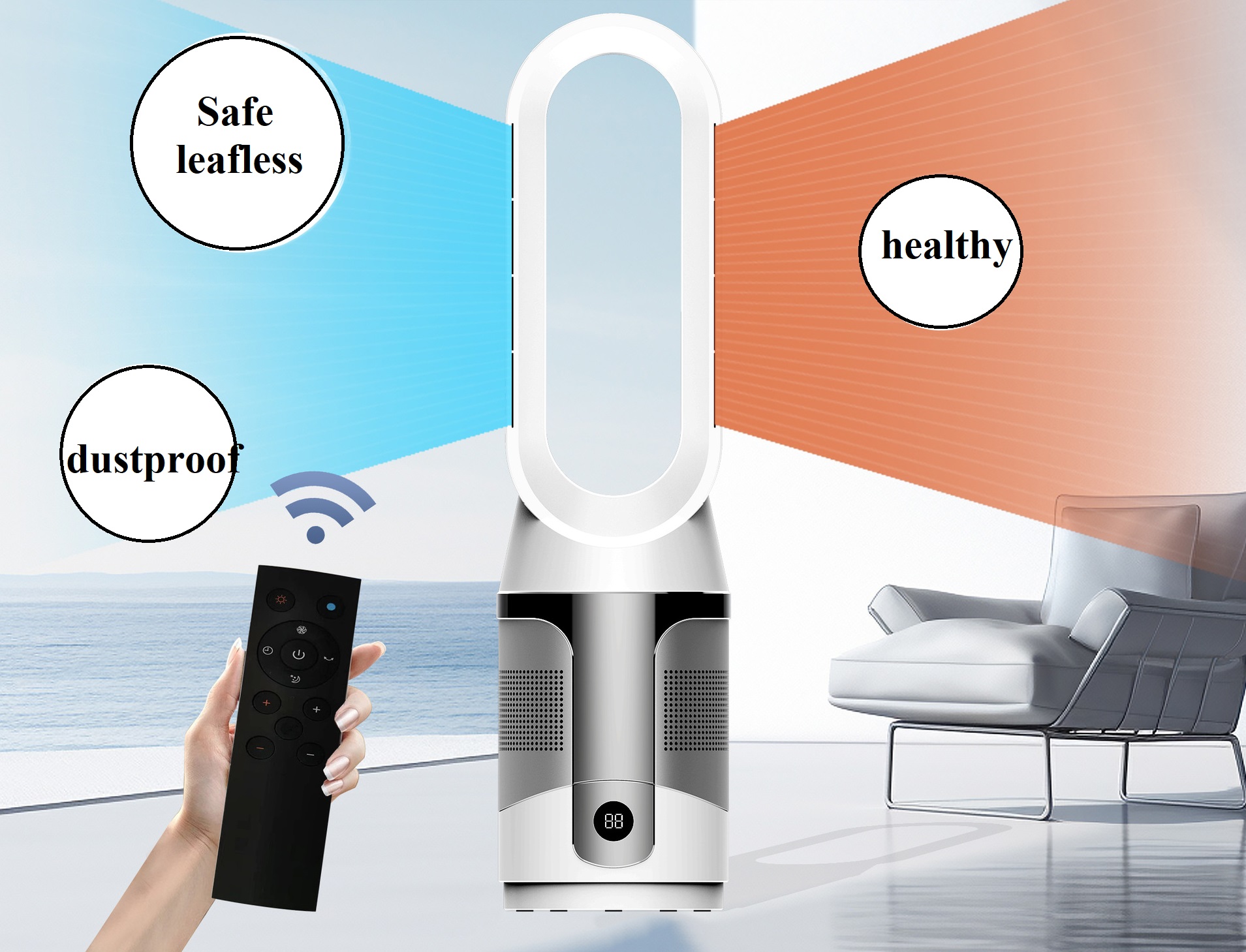Remote Control Portable 3-in-1 Heater Air Filter Tower Fan for Dual and Electric Heater