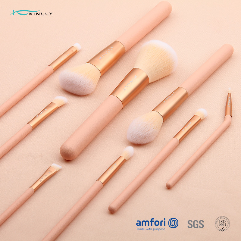 9pcs Plastic Handle Orange Makeup Brush Set With Poly Bag