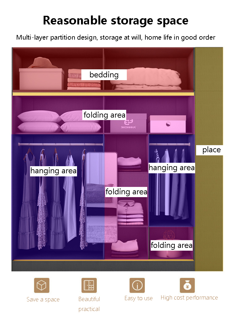 Modern Bedroom Closet Armoire Wardrobe With Glass Sliding Doors