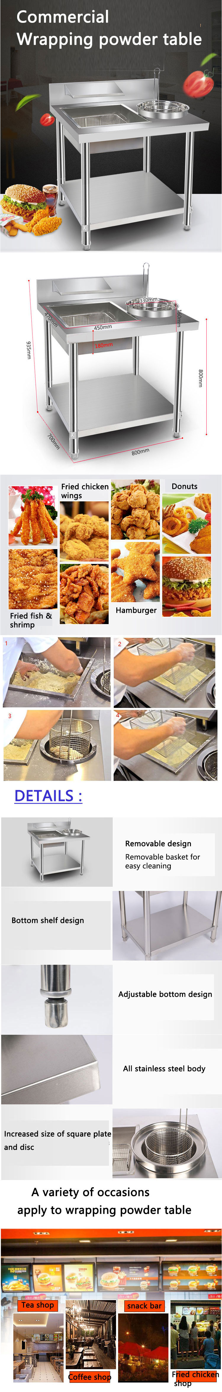 Hotel Restaurant Buffet Equipment for Catering Powder Table/KFC Breading Table Machine