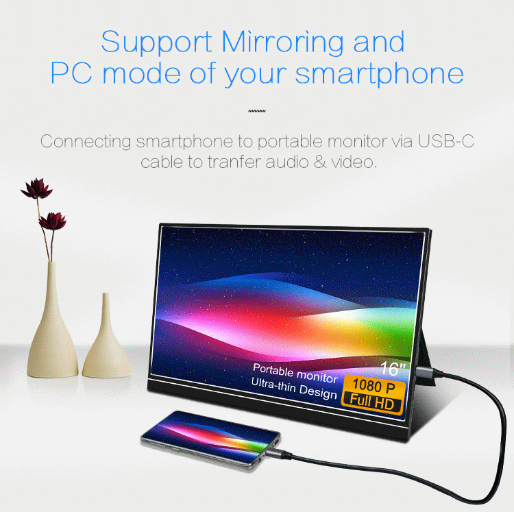 16 Inch Type C Port HDR 1920*1080 IPS Portable Laptop Screen Extension