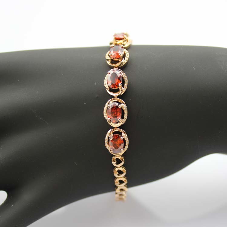 Rose Gold Plated 925 Silver Created Garnet Cubic Zircon Link Women Tennis Bracelet(H09)