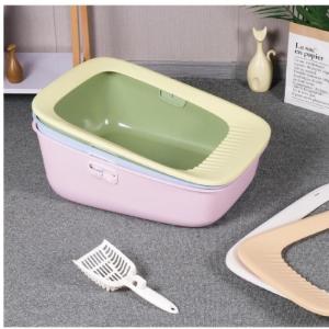 China Pink Green Open Cat Litter Box Open Top Litter Box With Shield wholesale