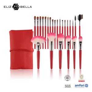 China Synthetic Bristles Cosmetic Makeup Brush Set 24pcs Shiny Wooden Handle wholesale