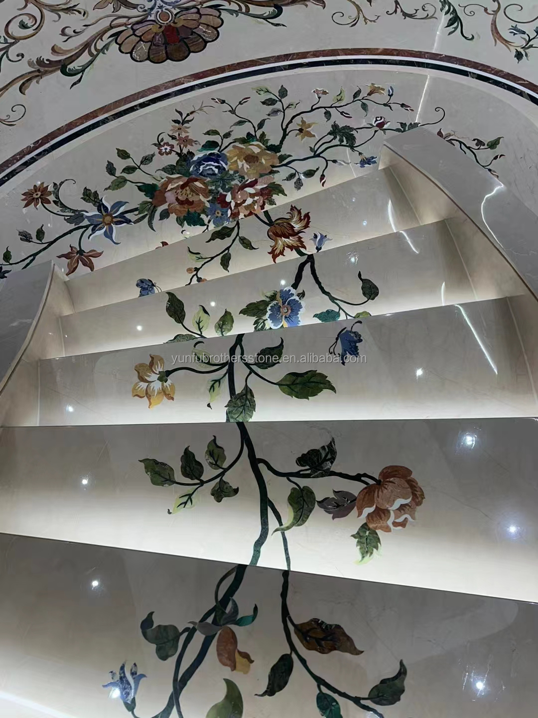 Modern Polished Beige Marble Stairs for Hotels and Villas Graphic Design Flooring