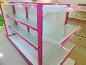 China Steel Shelving Brackets Cosmetic Rack , 30KG/ Layer Load Pink Cosmetics Display Shelves wholesale