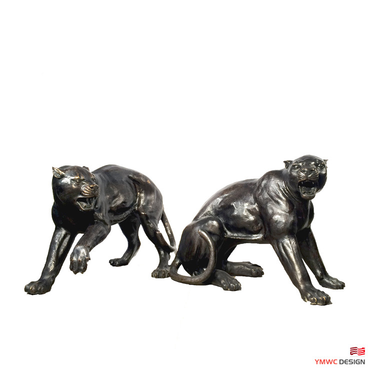 Art Decoration Life-Size Bronze Panther Sculpture with Polished Finish in Custom Color