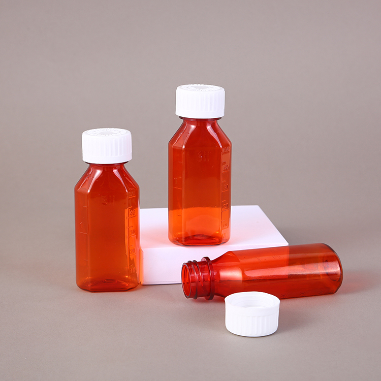 2oz 4oz 8oz 12oz16oz Oval Bottle PET Amber Container Cough Syrup Bottle Medicine Liquid Oral Plastic Bottles with Childproof Cap