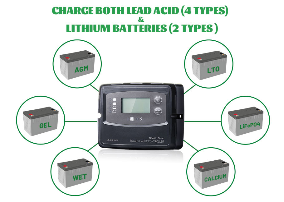 Black Solar Power Regulator 12V For AGM GEL WET Calcium LiFePO4 LTO Batteries
