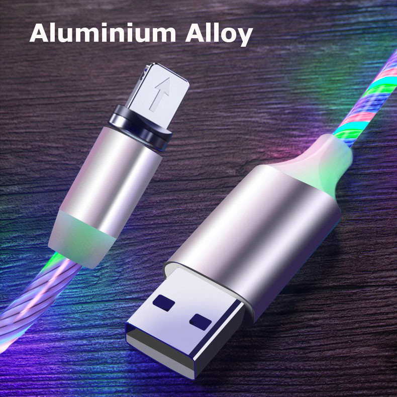 2.4A Micro USB Phone Charger Cable 8 pin Type C 3 In 1 Magnetic Cable LED Light