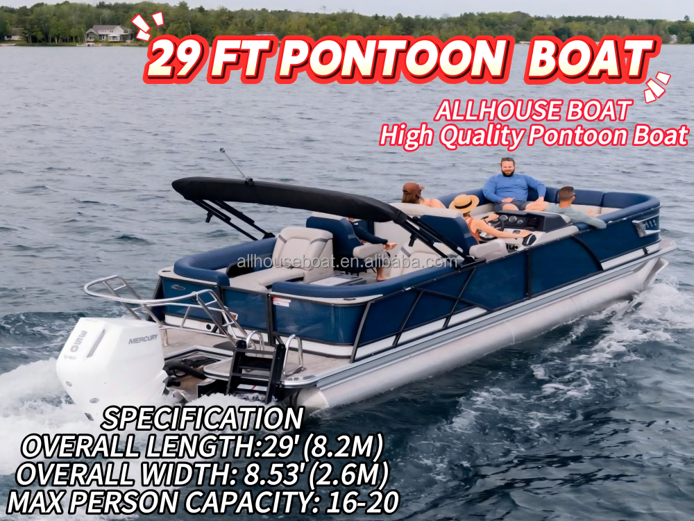 Aluminum Leisure Pontoon Boat 29 Ft With Trailer For Relaxation And Water Activities