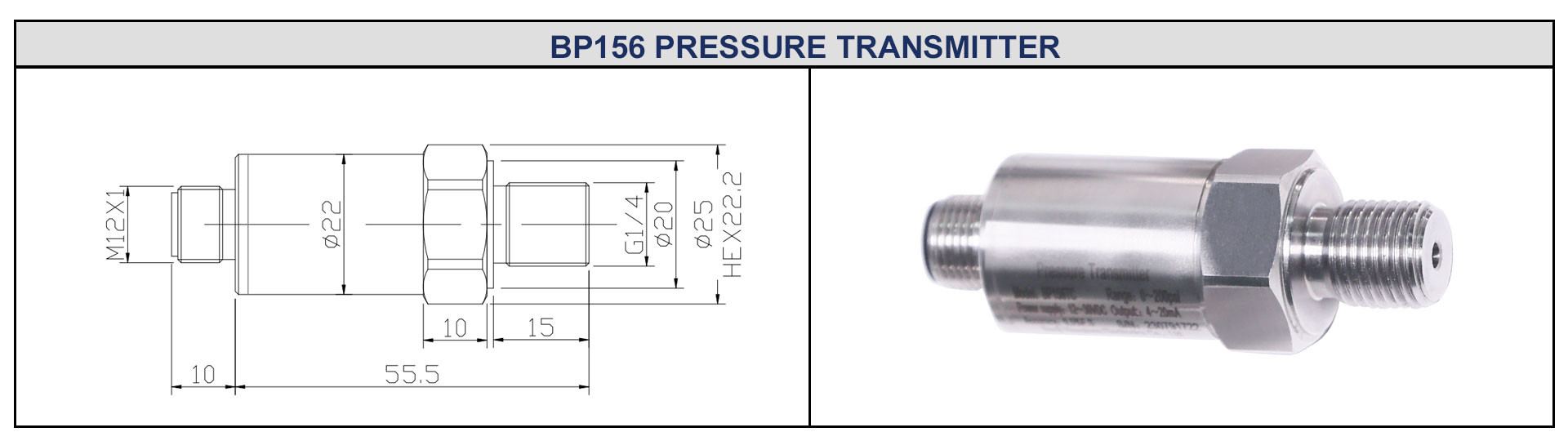 BP156-M12 4 20ma Pressure Transducer Diffused Silicon Pressure Sensor For Oil Air Water