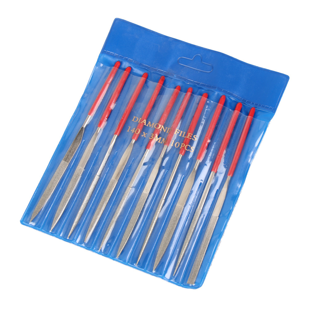 10PCS Half Round Shaped Plastic Coated Grip Handle Diamond Electroplated Abrasive Needle File