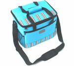 600D Polyester Strips Insulated Picnic Bag with Tote Handle , Blue / Green