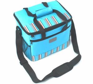 China 600D Polyester Strips Insulated Picnic Bag with Tote Handle , Blue / Green wholesale