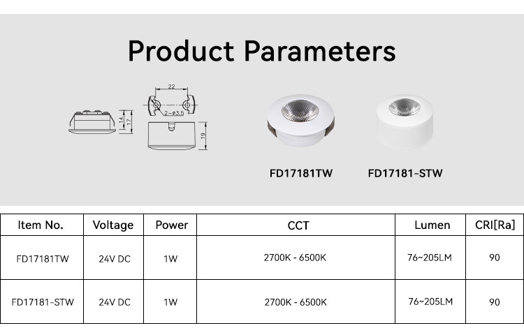 1W Recessed Lighting Under Kitchen Cabinets DC24V 76-205lm Cabinet Light