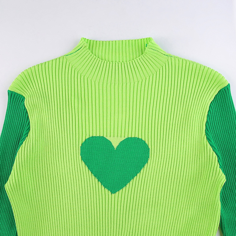 Custom O Neck Girl Long Sleeve Sweater Viscose Two Pieces Top With Heart