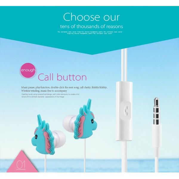 PVC Customized Promotional Gifts Cartoon Unicorn Earphone Wired Stereo Animal Shaped