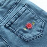 Flower Embroidery Girls Denim Shorts Knee Length With Adjustable Size Waist
