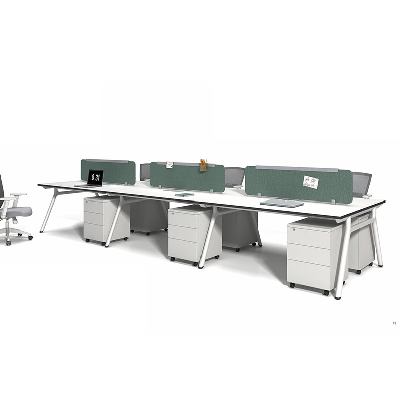 Open Office Desk Metal Legs 6 Person Workstation With Desktop Partition