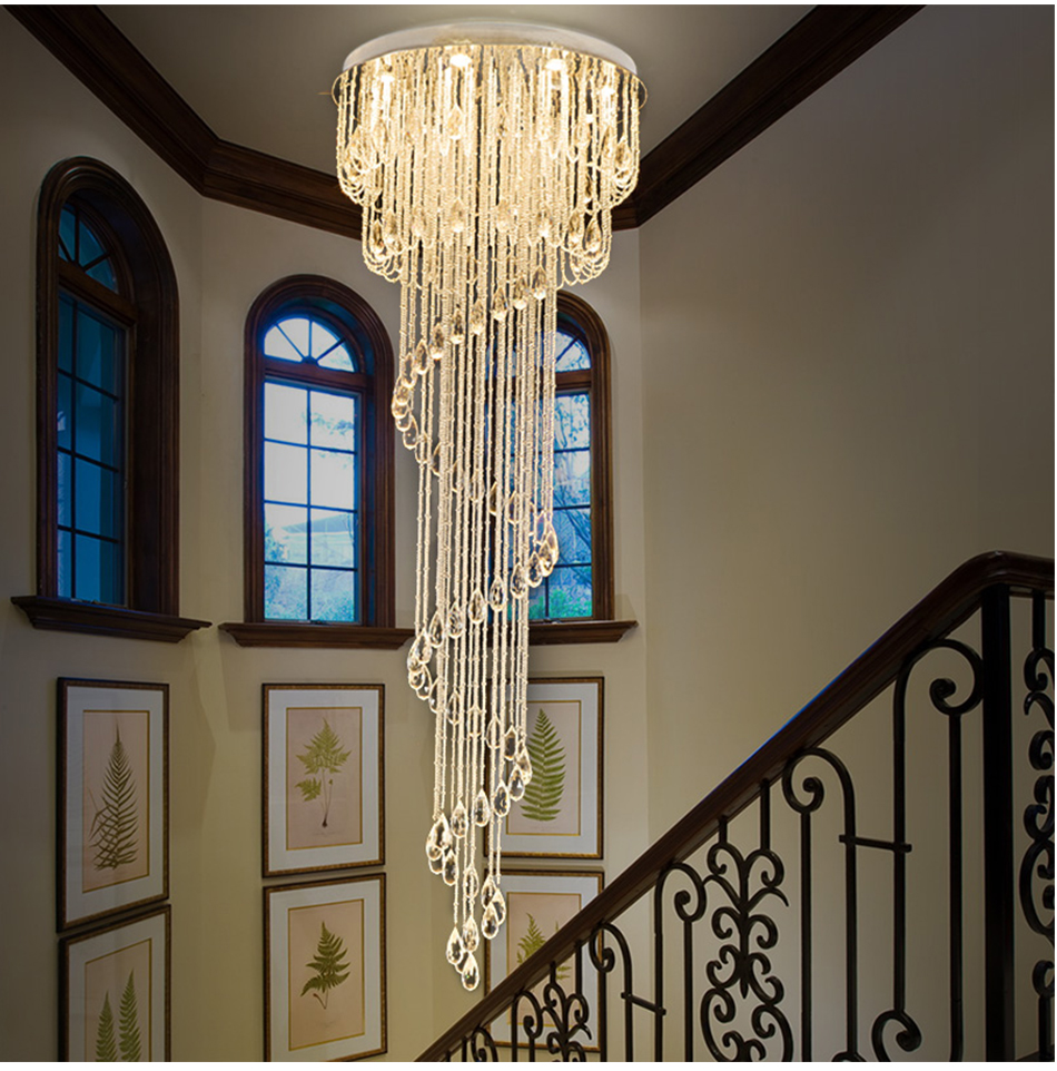 Modern Double Spiral Staircase Lustre Crystal ceiling lights for entrance hallway(WH-NC-54)