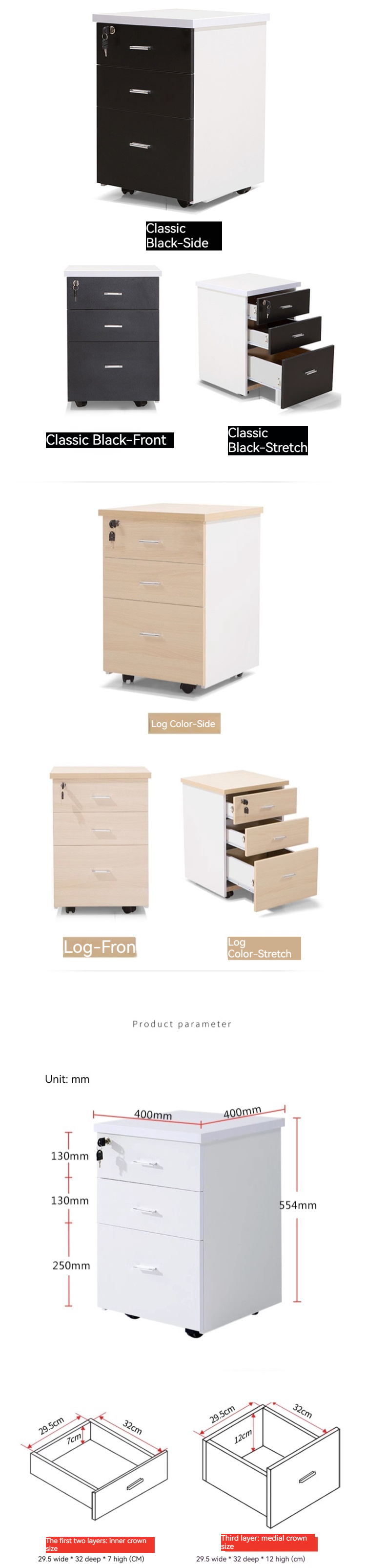 Versatile Three-Drawer Lockable Cabinet for Office File Storage and Mail Organization