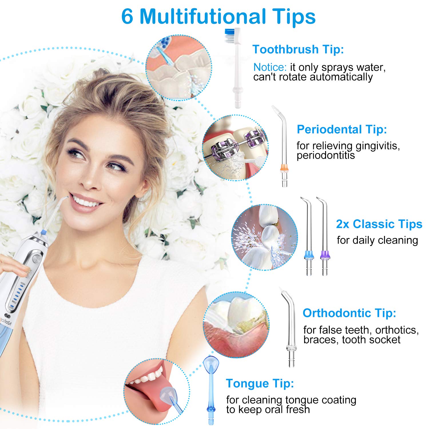 2500mah Oral Irrigator Water Flosser waterjet 20-140PSI 21W Power