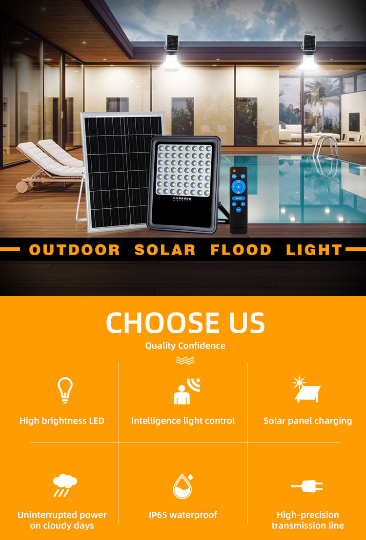300w Outdoor Ip65 Solar Powered Flood Lights With Timer 2835 Smd Chips