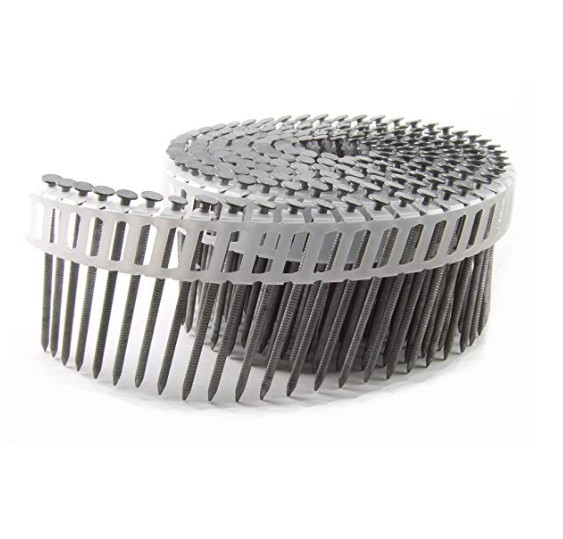 15 Degree Ring Shank Plastic Coil Nails Flat Head / Checked Head Founded