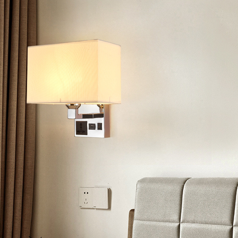 bedside wall lamp with socket USB led bedroom wall lamp E27 holder five star hotel bedhead wall light for villa