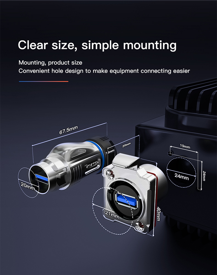 Factory Price M24 Metal Data Connector IP68 Waterproof USB 3.0 Connector