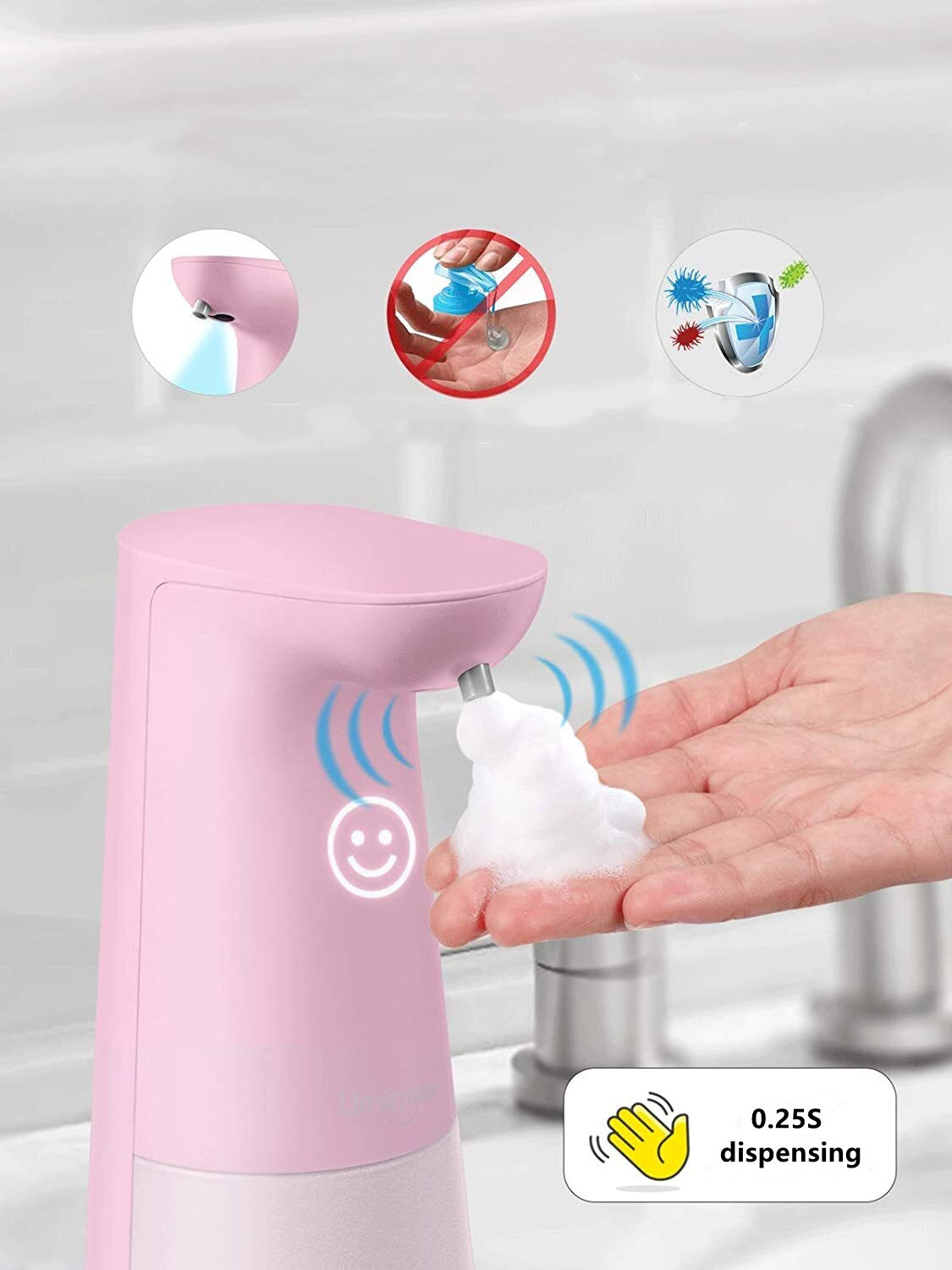 ODM Sensor Foam Soap Dispenser 250ML 0.25S Pink Battery Operated