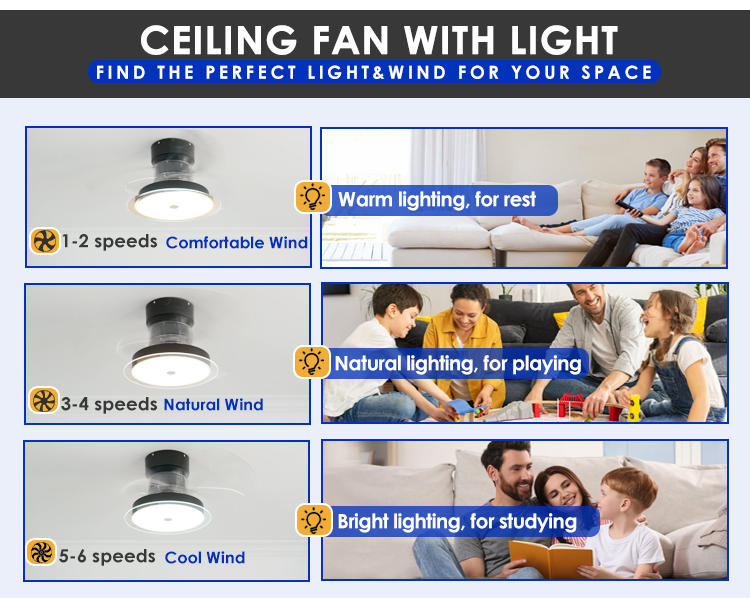 30 Inch LED Lighting Ceiling Fan 3 ABS Clear Blades Soft Wind and APP Switch Style 2-