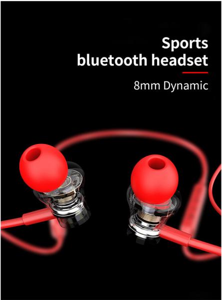 Black Red Sport 120mAh Wireless Neckband Earbud Headset