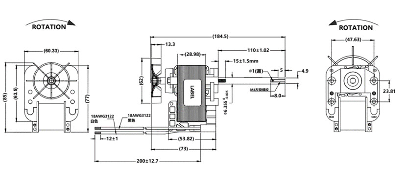 2.38"46W C Frame Electric Fan Motors Ac Shaded Pole With Quick Connector