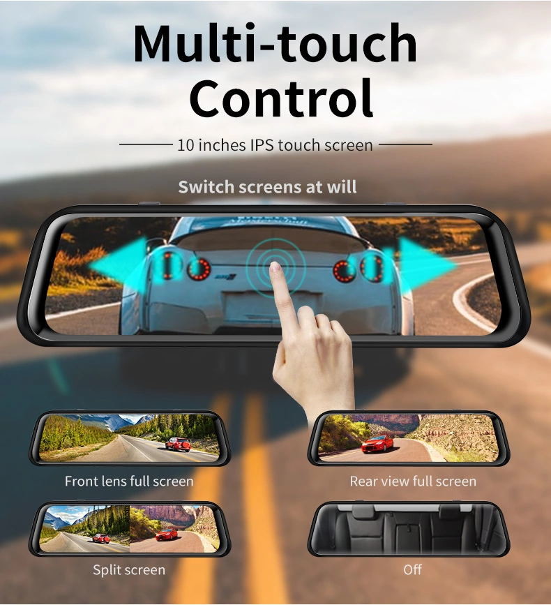 Streaming Media Auto Video Dash Cam Recorder DVR 9.66 Inch FHD Touch Screen Rear View