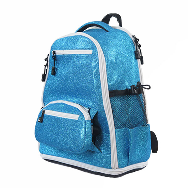 Trendy Custom Cheer Backpacks / Blue Glitter Backpack With Computer Interlayer