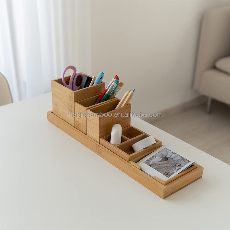 Efficiently Organize Your Bathroom with 6-Piece Bamboo Vanity Tray Set 38x10.5x10.1cm