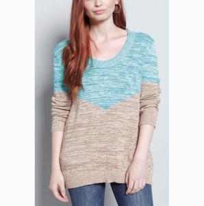 China WOMEN'S 100% COTTON COLOR BLOCK SLUB YARN SWEATER wholesale