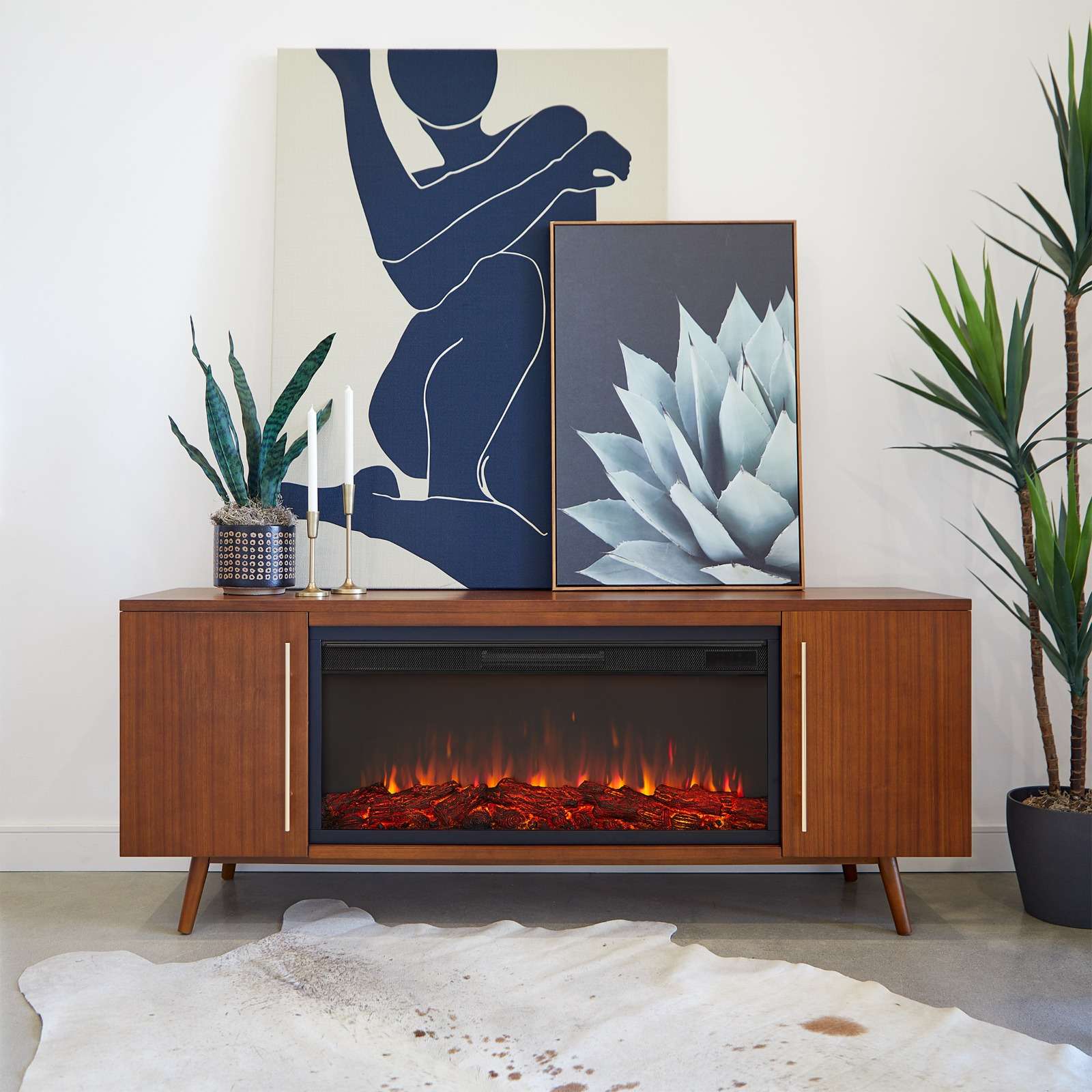 Electric Fireplace TV Stand with Adjustable Thermostat and NO App-Controlled by AJUNION