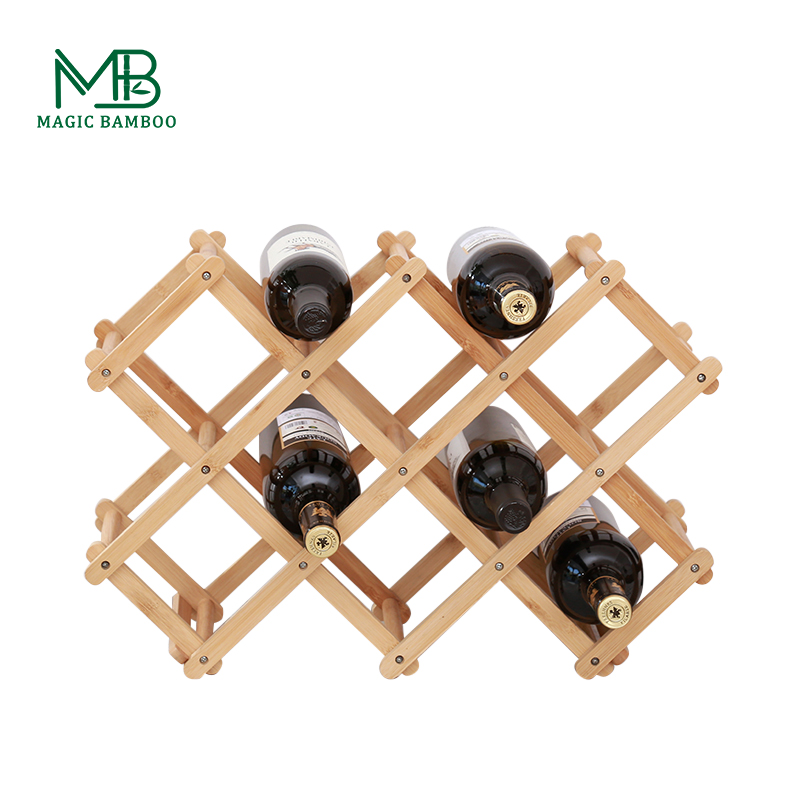 Sustainable Bamboo Foldable Wood Countertop Wine Bottle Storage Rack for 3 6-Bottles