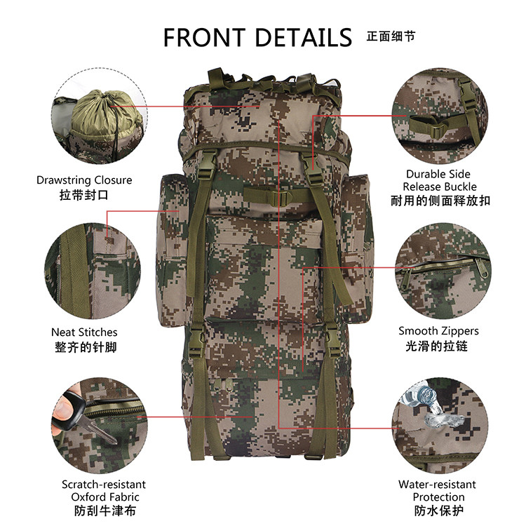 Waterproof Outdoor Tactical Bag Built - In Aluminum Frame 70 * 30 * 20cm For Climbing / Skiing