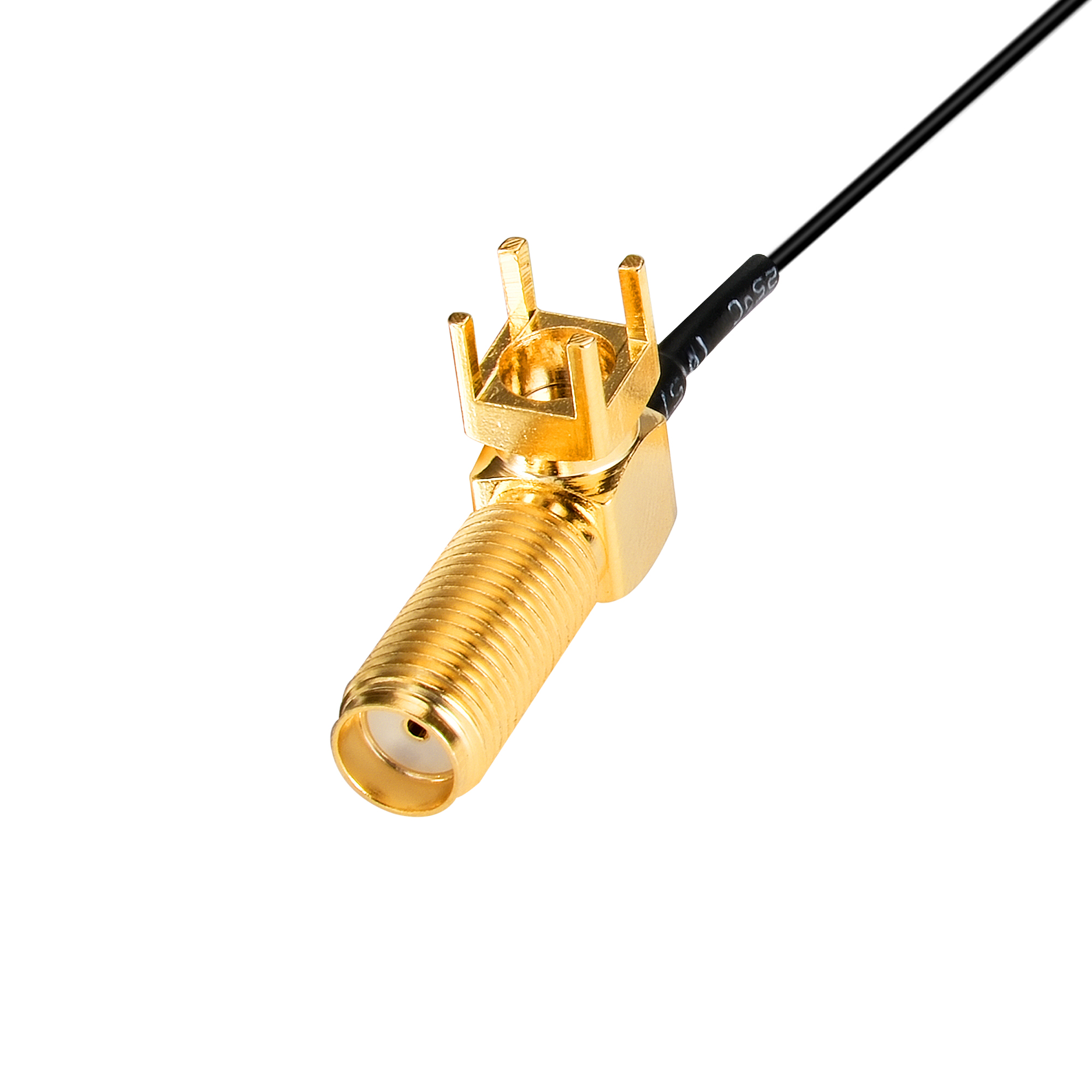 RF Right Angle PCB Mount Inner Bore To IPEX Coaxial Cable Assembly with 200MM Wire Length