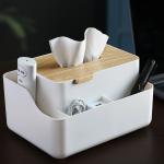 Fashionable Bamboo Cover Plastic Tissue Box With Lid Household Use