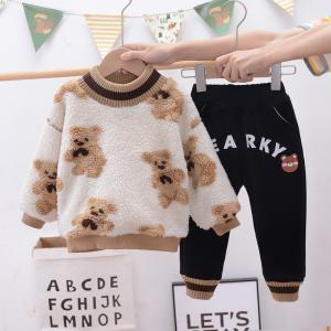 China 100CM Boys Cotton Cashmere Two Piece Set Autumn Winter Teddy Bear Sweatshirt wholesale