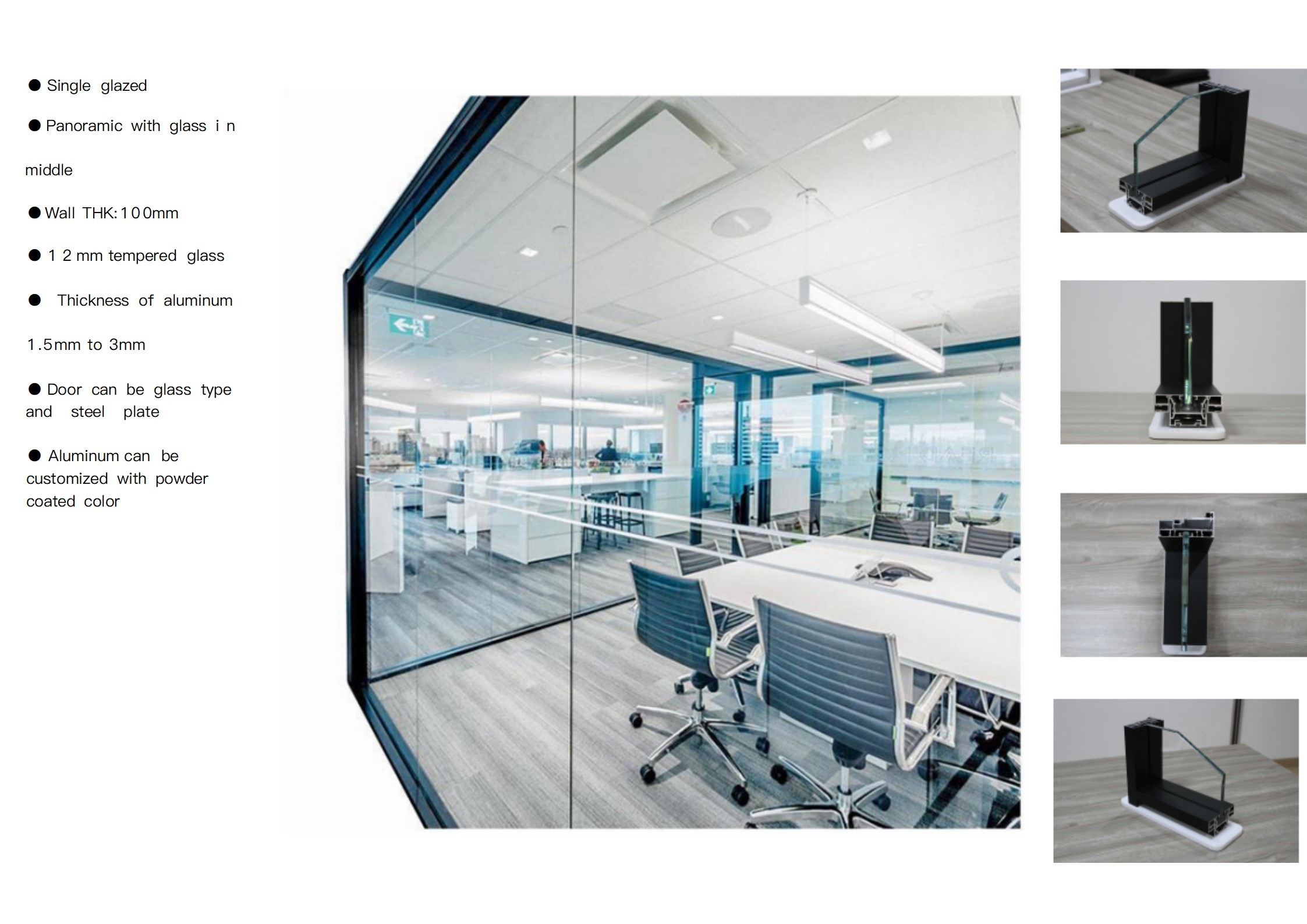Tempered Panoramic Office Glass Partition Wall For Foldable Divider