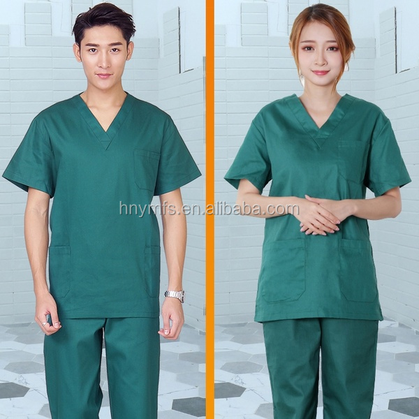 Unisex Custom Logo Strech Solid Color Blue Medical Scrub Clothes