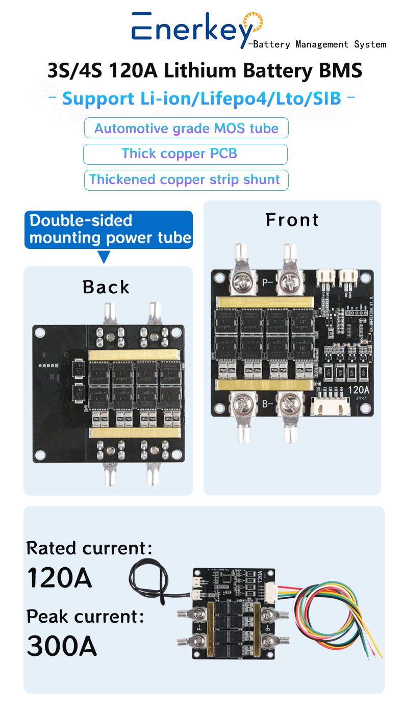 Enerkey Lifepo4 Bms 4S 120A High Current Strong Load Ability Bms 12V 4S For Solar Battery Management Systems