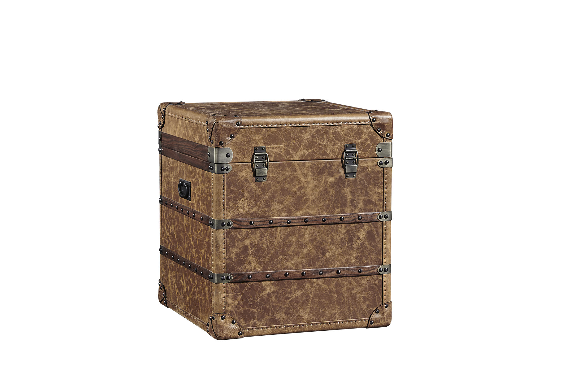 Large Leather Square Storage Trunk , Bedroom Storage Trunk Chest Copper Lock