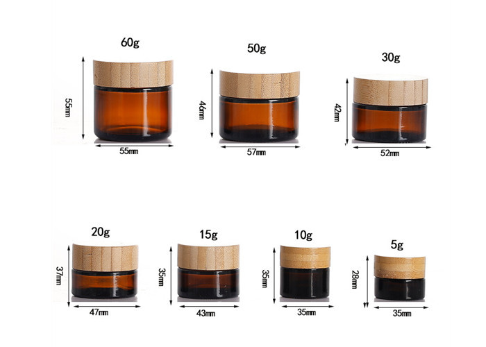 10g 30g 50g 100g Cosmetic Bamboo Lid Glass Jars 50g Face Cream Amber Glass Jar with Bamboo Lid